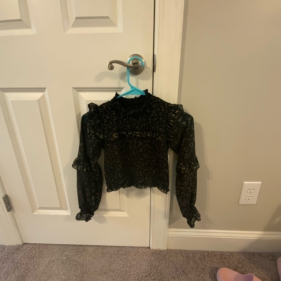 Girls black and gold Leopard print long sleeve top - Picture 2 of 5